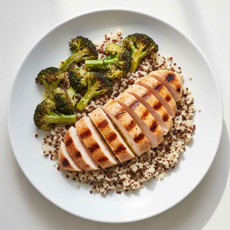 Grilled Chicken Breast with Quinoa and Roasted Broccoli