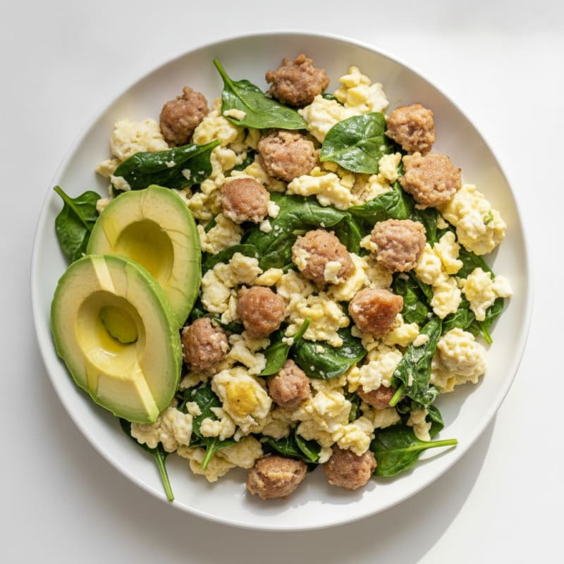 Egg White and Turkey Sausage Scramble with Spinach