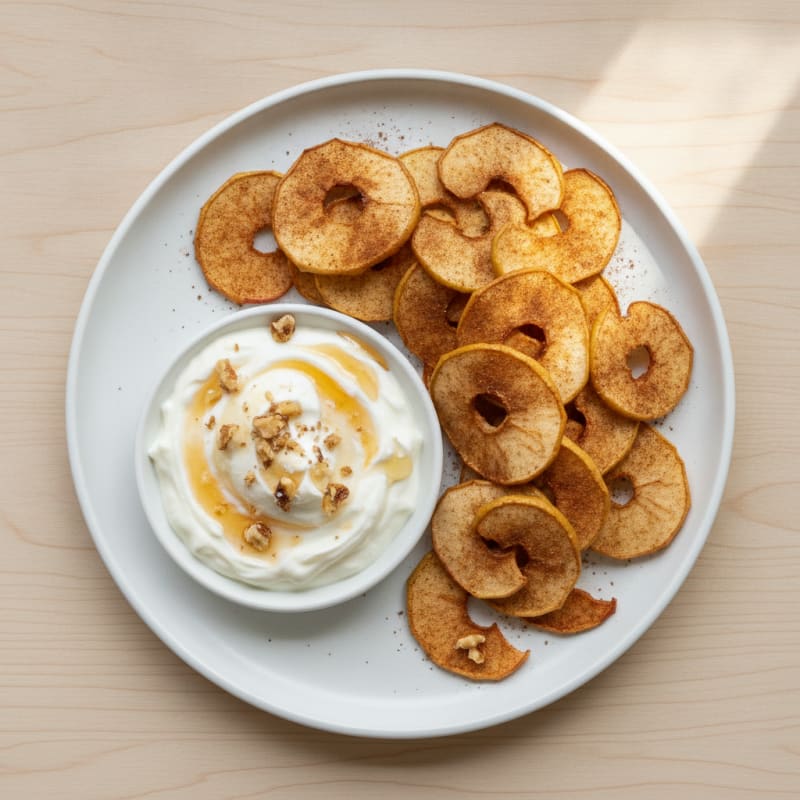 Baked Cinnamon Apple Chips with Protein Yogurt Dip
