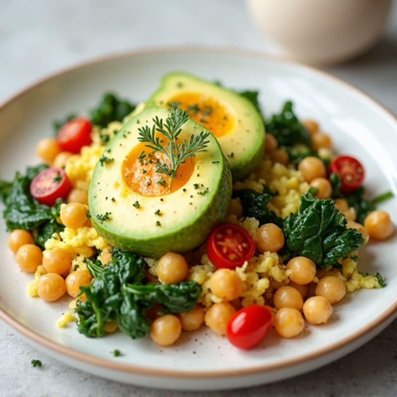 Egg White and Chickpea Scramble with Spinach and Avocado