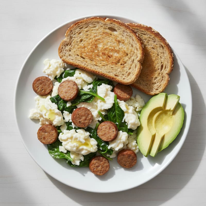 Egg White Spinach Scramble with Turkey Sausage