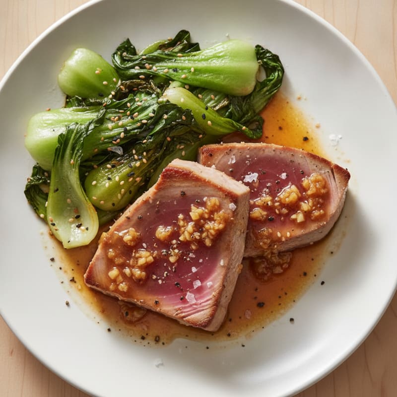 Pan-Seared Ahi Tuna with Garlic-Ginger Sauce