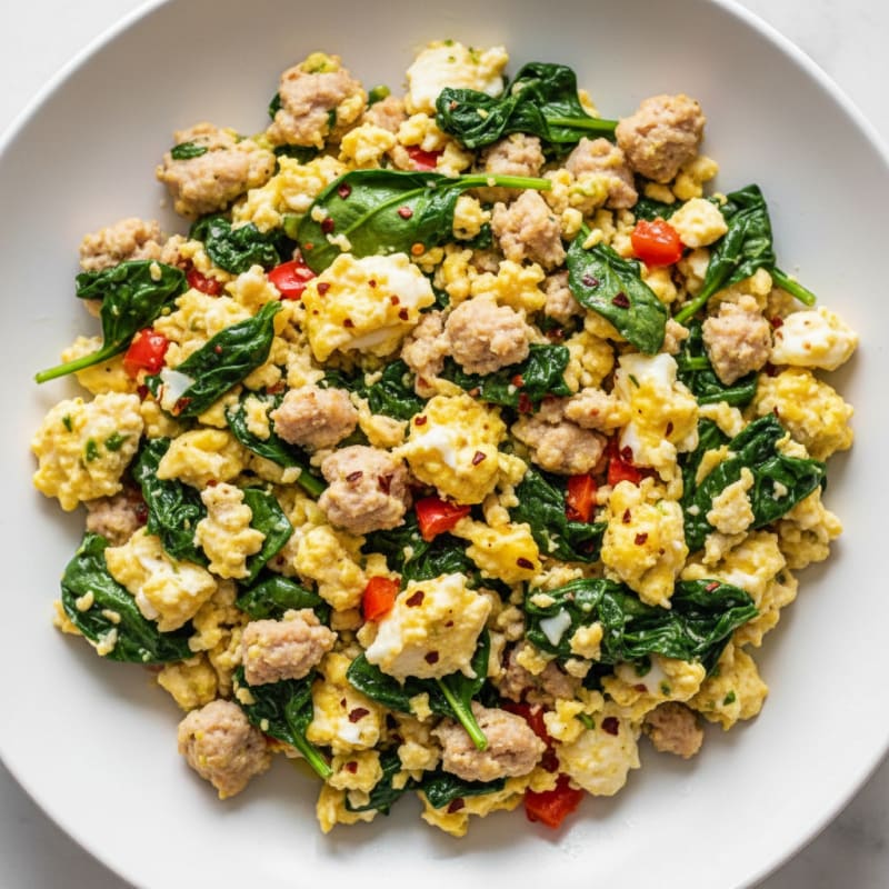 Egg White and Turkey Sausage Scramble with Spinach