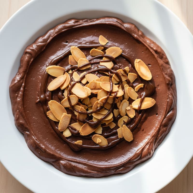 Greek Yogurt Chocolate Protein Pudding with Sliced Almonds