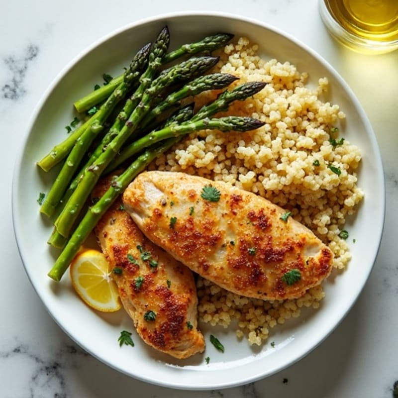Crispy Lemon-Herb Chicken with Roasted Asparagus and Fluffy Quinoa