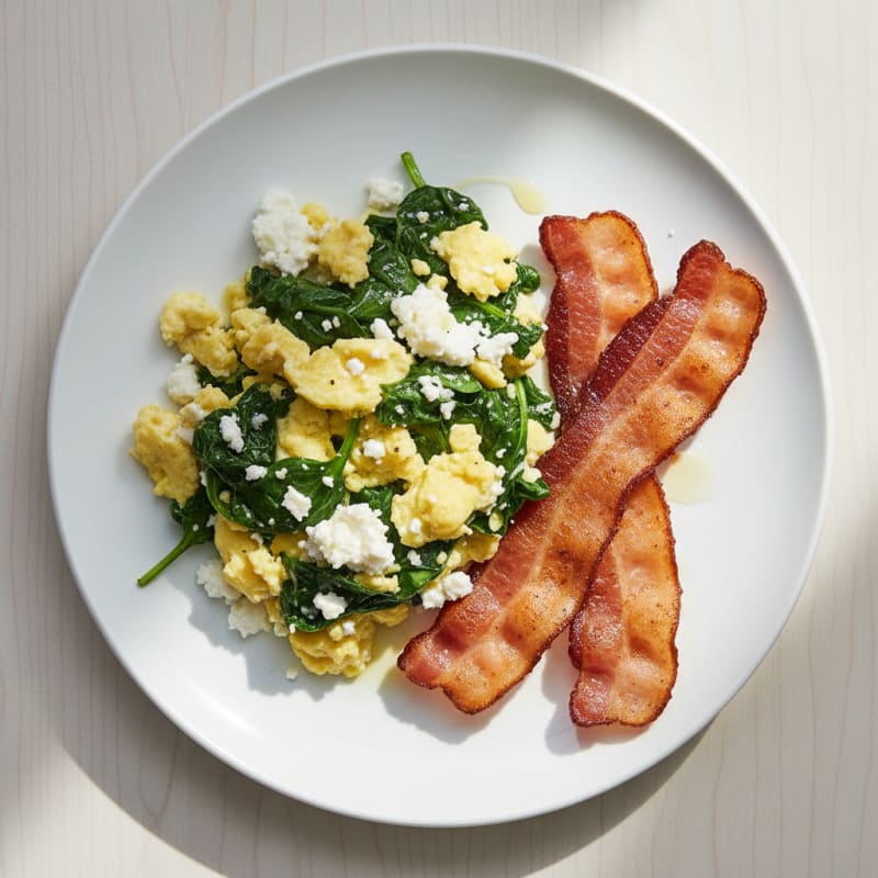 Cottage Cheese Scramble with Spinach and Turkey Bacon
