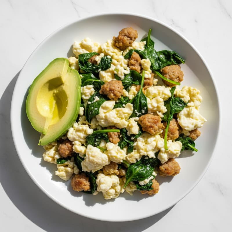 Egg White Scramble with Turkey Sausage and Spinach