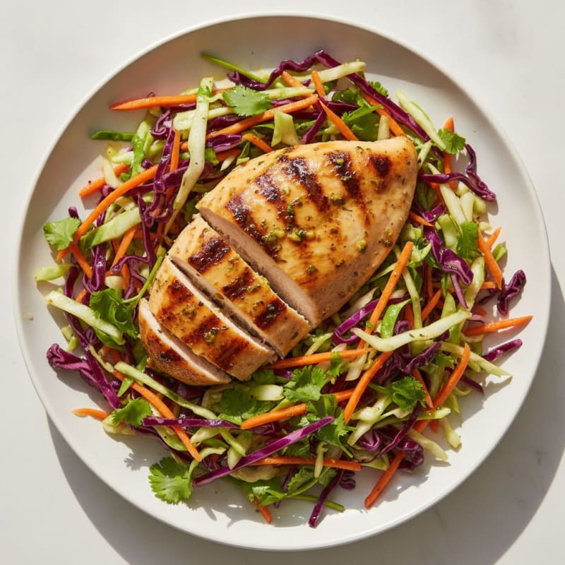 Grilled Chicken Breast with Crunchy Cabbage Slaw