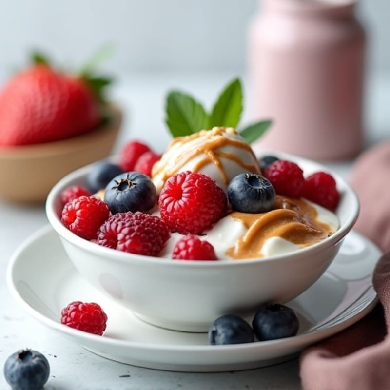 Greek Yogurt Protein Bowl with Mixed Berries and Almond Butter