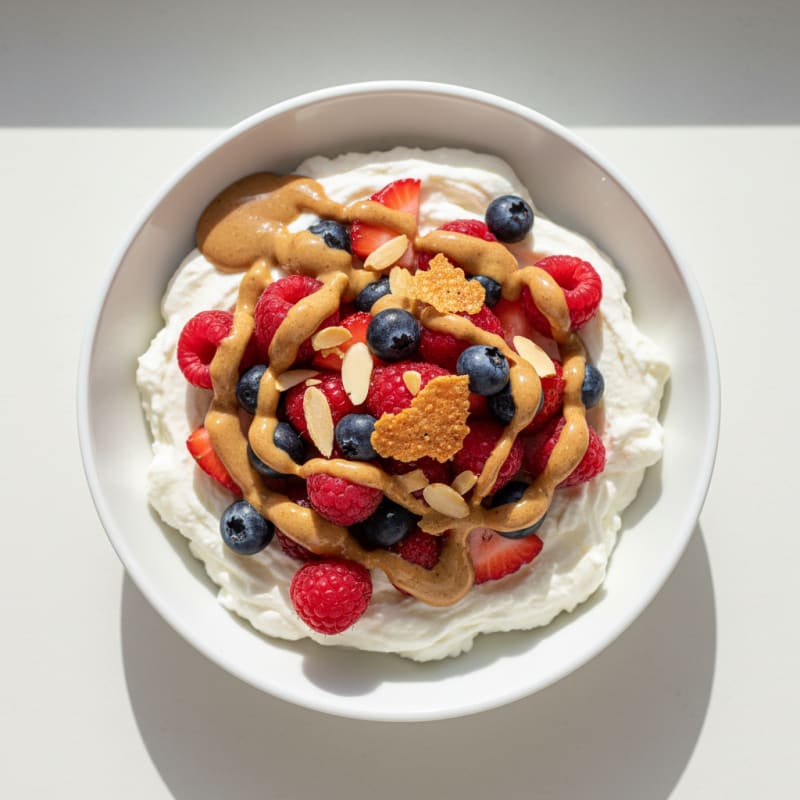 Silky Greek Yogurt Mousse with Mixed Berries and Almond Butter