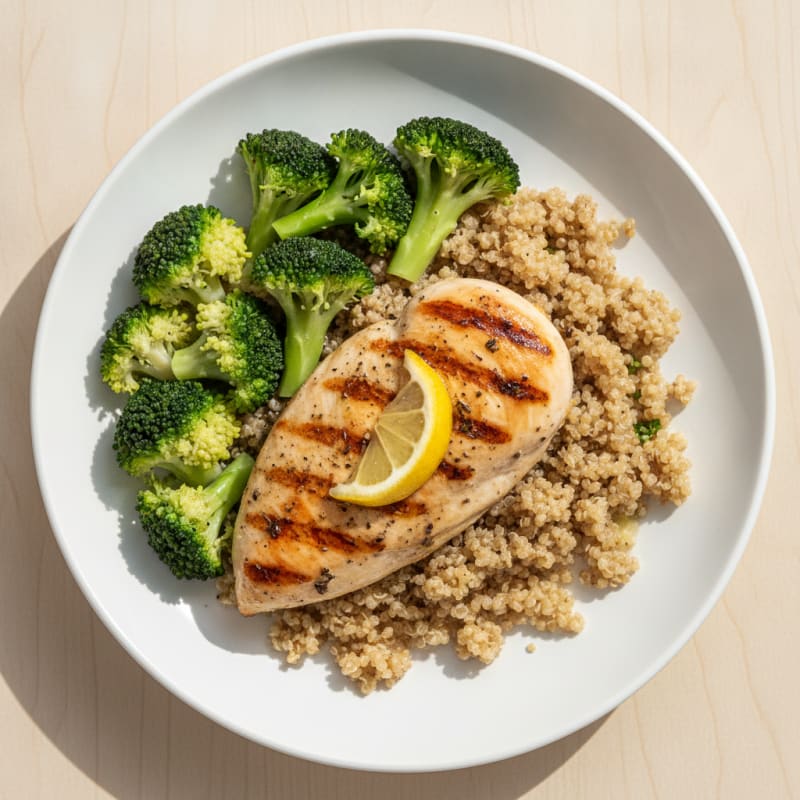 Grilled Chicken Breast with Quinoa and Steamed Broccoli
