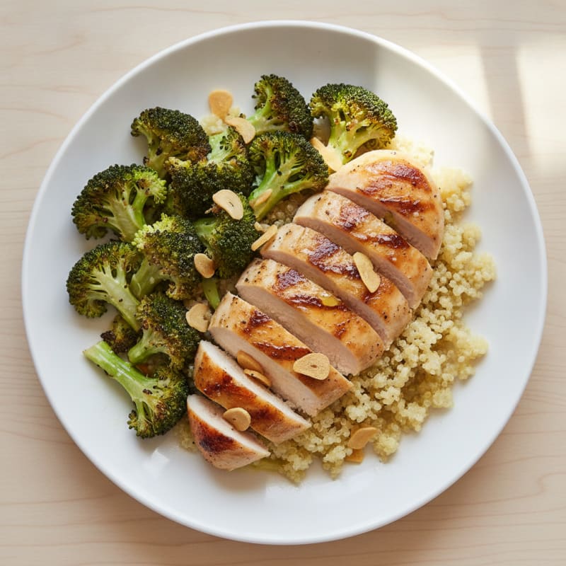 Grilled Chicken Breast with Roasted Broccoli and Quinoa