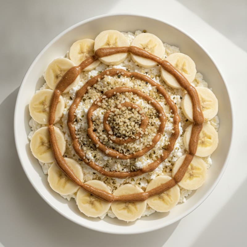 Cottage Cheese Protein Parfait with Sliced Banana and Almond Butter