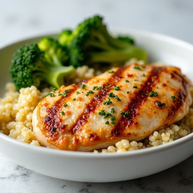 Grilled Chicken Breast with Quinoa and Roasted Broccoli