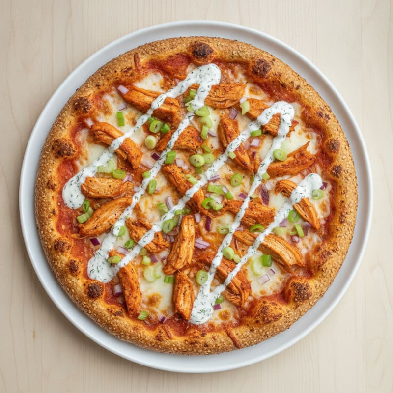 Buffalo Chicken Pizza with Ranch Drizzle