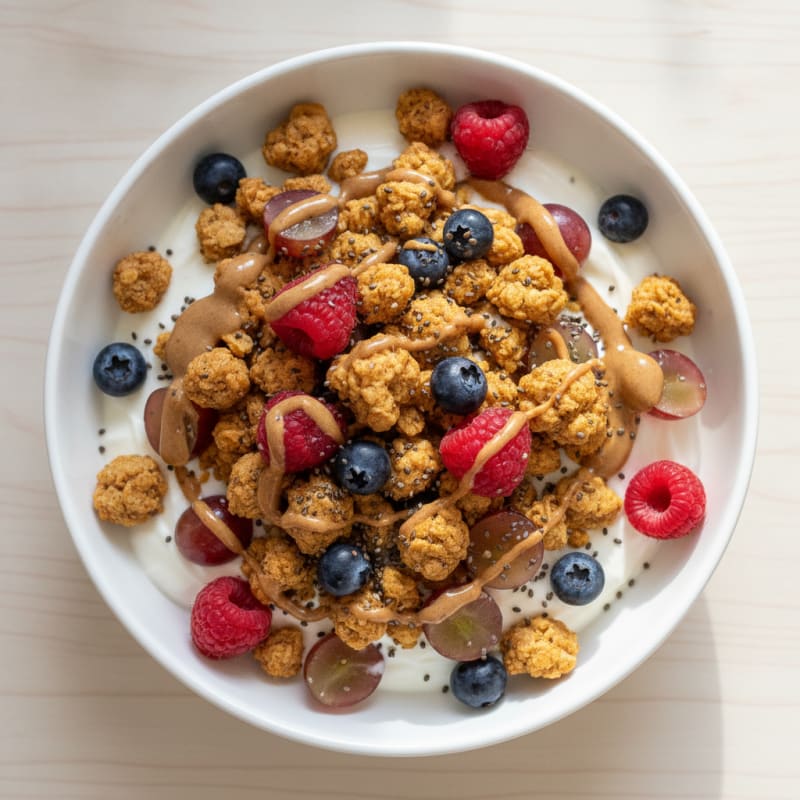 Creamy Greek Yogurt Bowl with Protein Granola and Mixed Berries