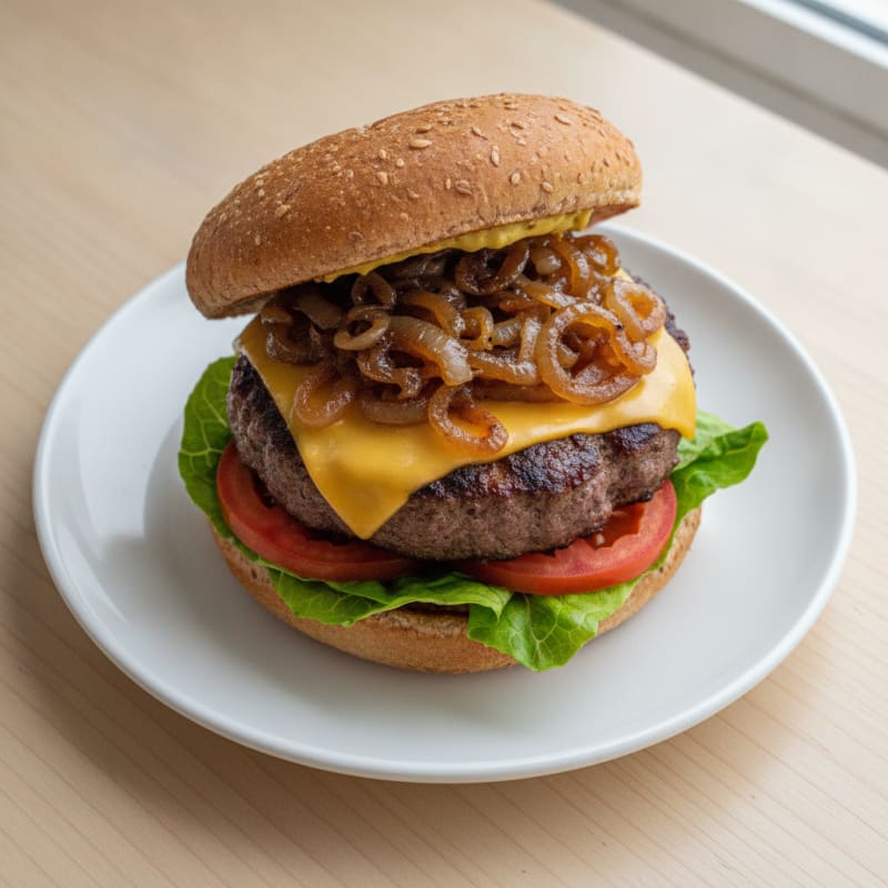 Classic Beef Burger with Caramelized Onions