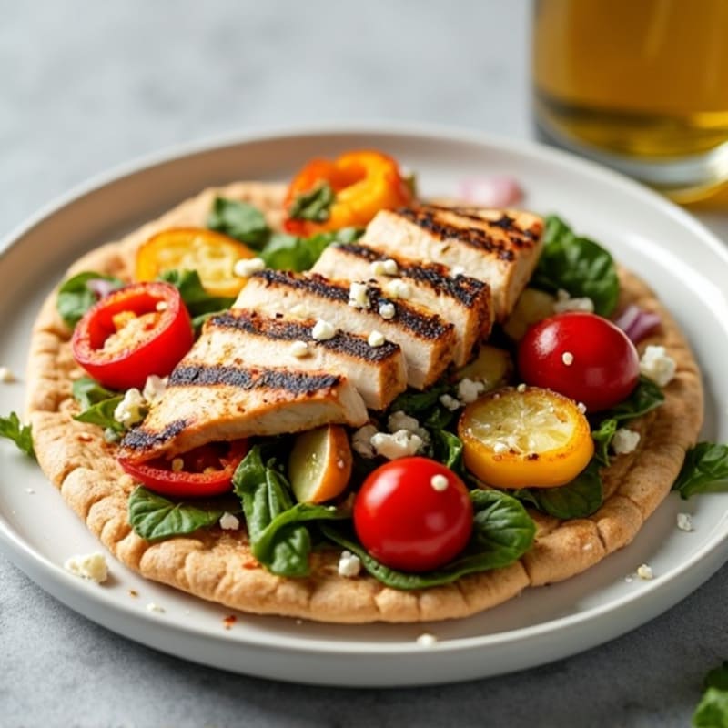 Hearty Roasted Vegetable Flatbread with Grilled Chicken
