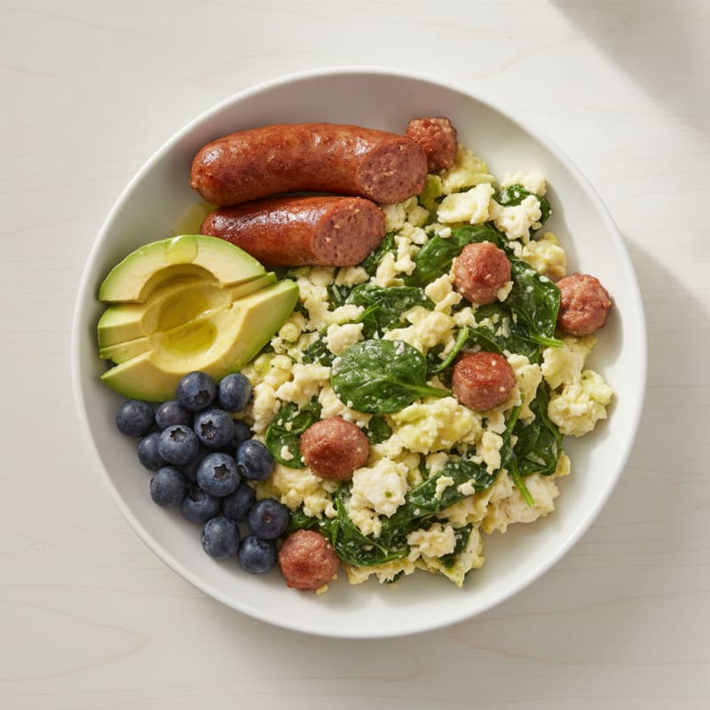 Egg White and Spinach Scramble with Turkey Sausage
