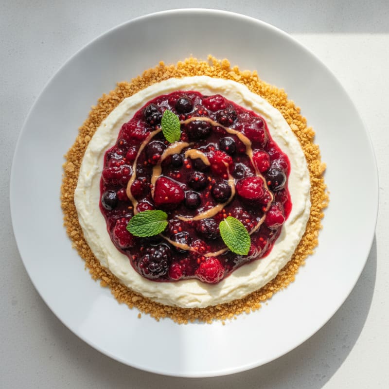 Greek Yogurt Protein Cheesecake with Berry Compote