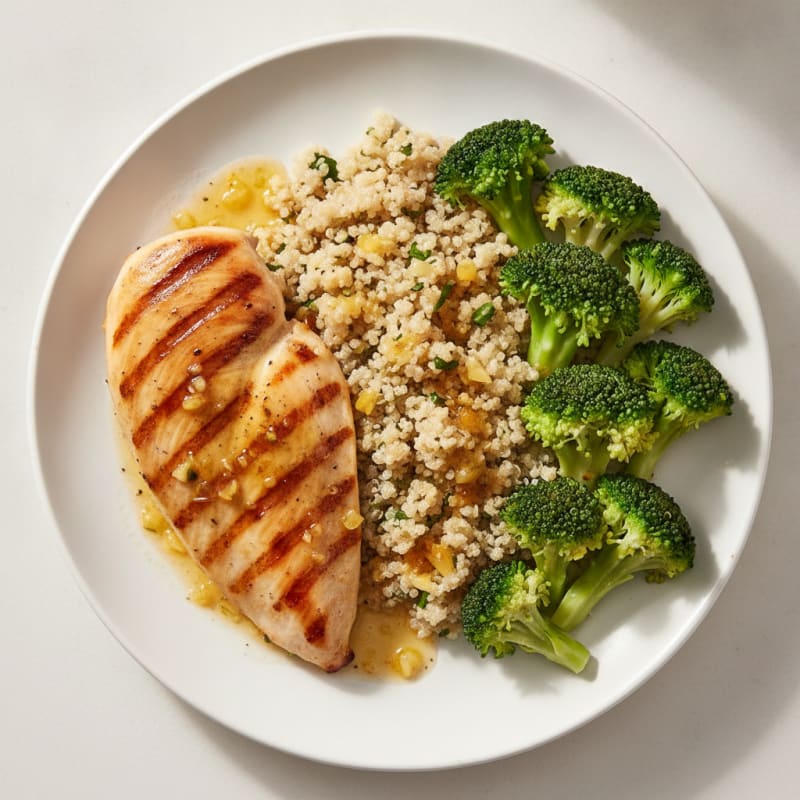 Grilled Chicken Breast with Quinoa and Steamed Broccoli