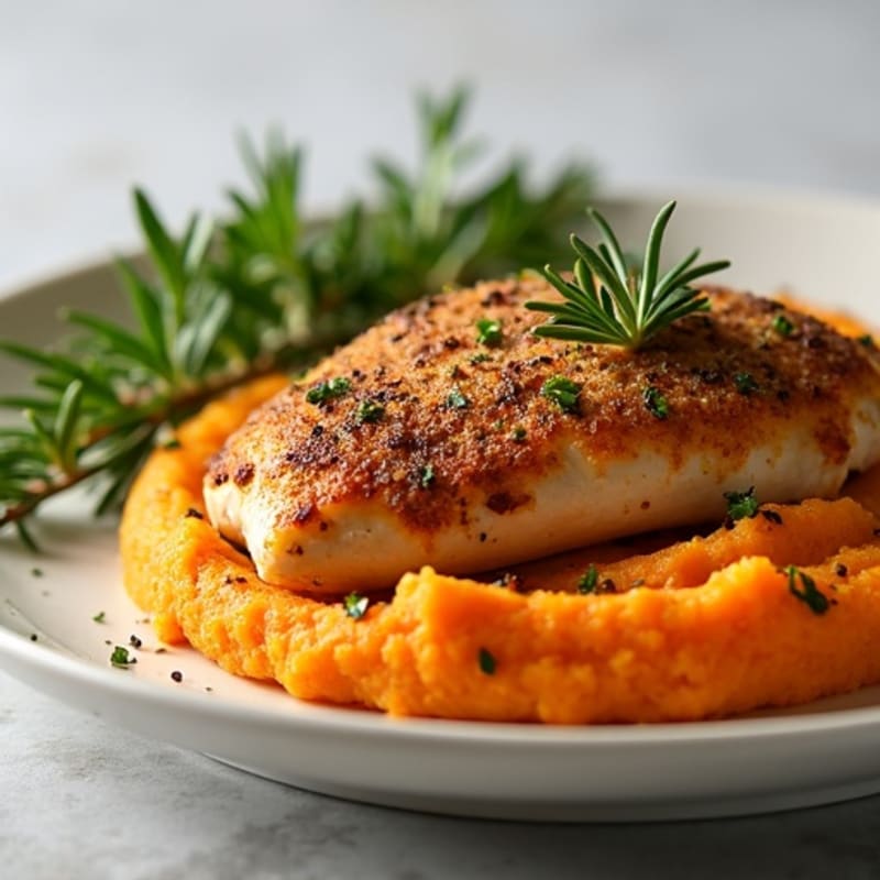 Herb-Crusted Baked Chicken with Sweet Potato Mash