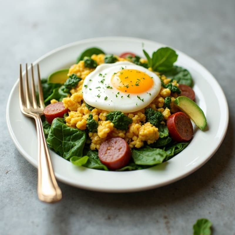 Egg White and Spinach Scramble with Turkey Sausage & Avocado