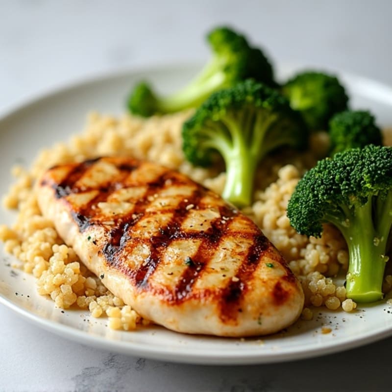 Grilled Chicken Breast with Quinoa and Roasted Broccoli