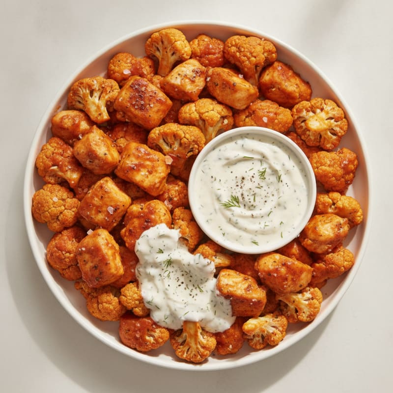 Buffalo Cauliflower and Chicken Bites with Ranch Dip