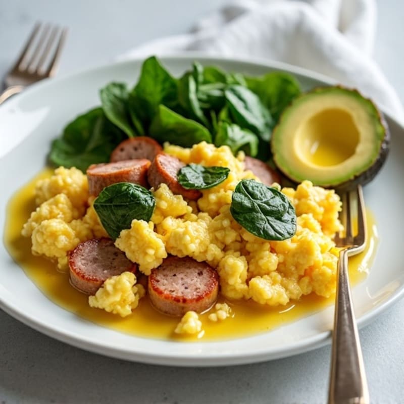 Egg White Scramble with Turkey Sausage and Spinach