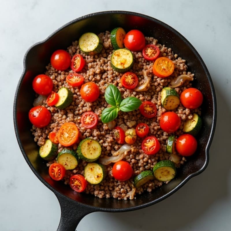 Lean Ground Beef and Roasted Vegetable Skillet