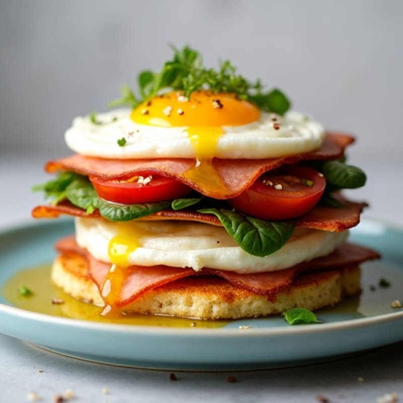 Crispy Ham and Fluffy Egg White Breakfast Stack