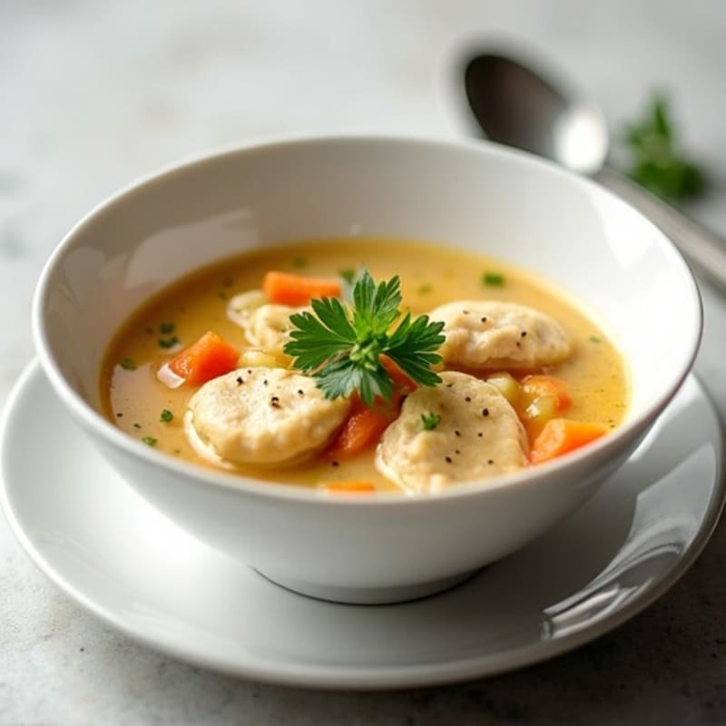 Lighter Creamy Chicken and Herb Dumpling Soup