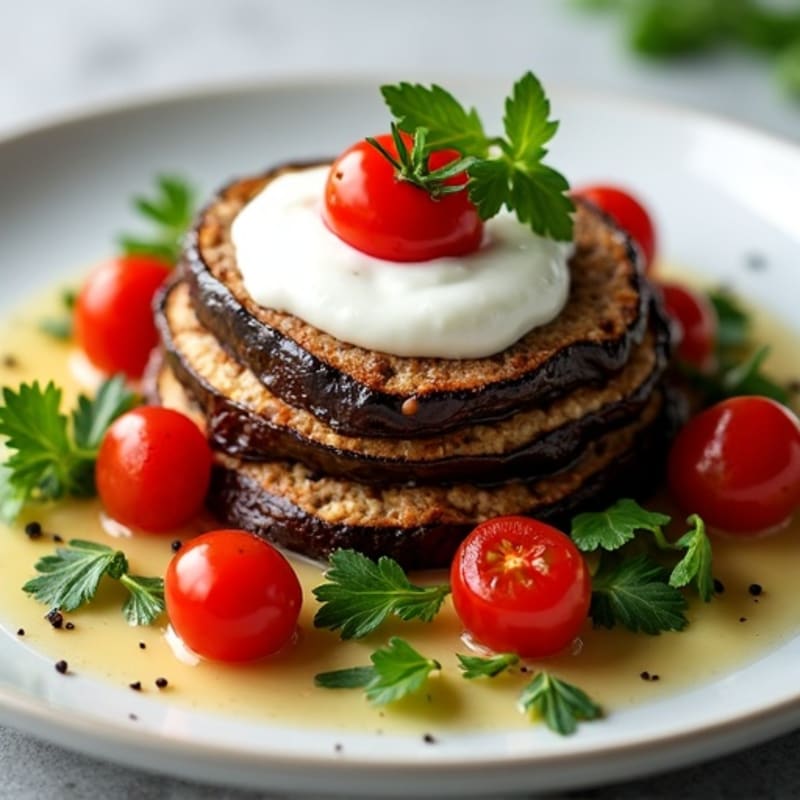 Lean Ground Lamb and Roasted Eggplant Layers with Creamy Topping