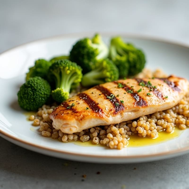 Grilled Chicken Breast with Quinoa and Roasted Broccoli