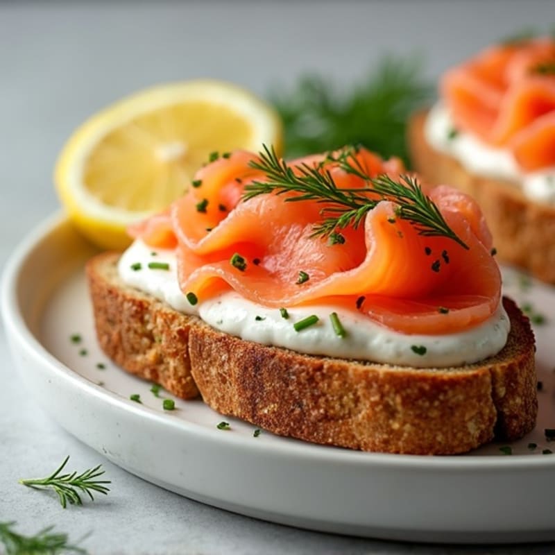 Smoked Salmon with Creamy Dill Spread on Crispy Whole Grain Toast