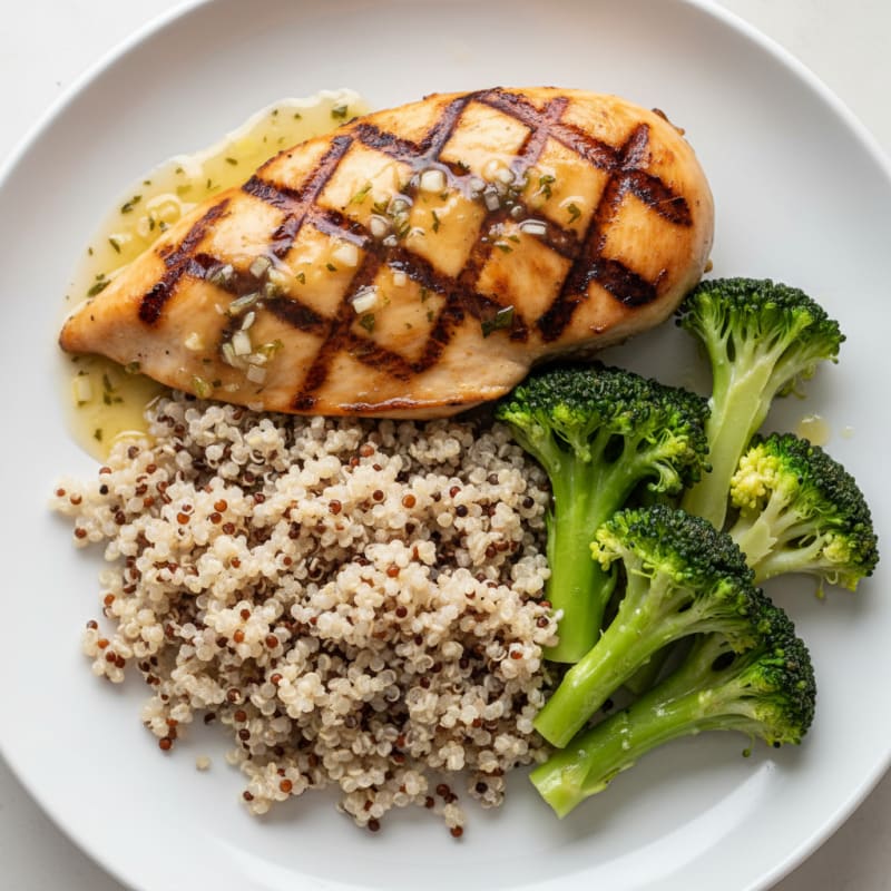 Grilled Chicken Breast with Quinoa and Steamed Broccoli