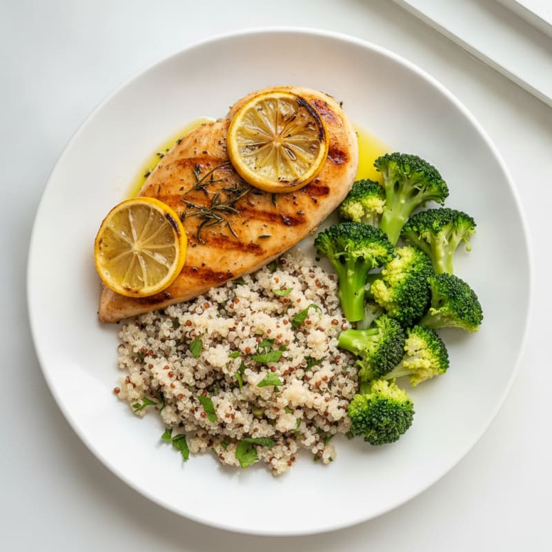 Grilled Chicken Breast with Quinoa and Steamed Broccoli