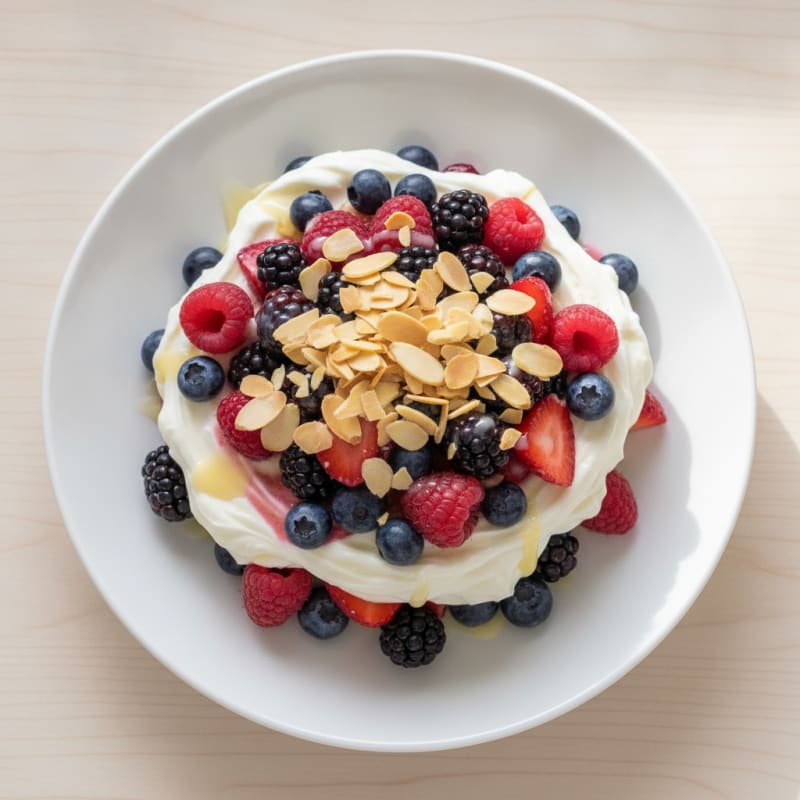 Greek Yogurt Protein Parfait with Mixed Berries and Almonds