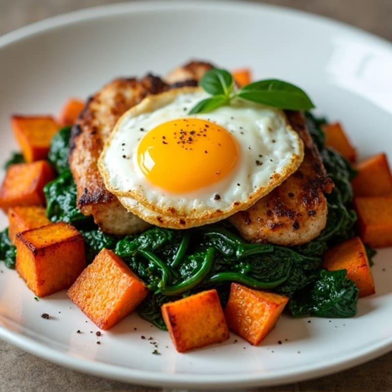 Crispy Roasted Sweet Potatoes with Garlicky Sautéed Spinach