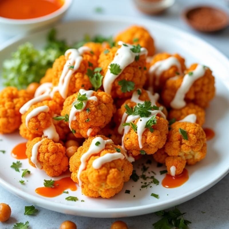 Crispy Buffalo Cauliflower with Ranch Drizzle