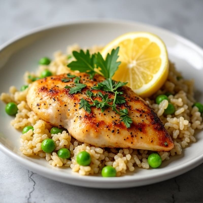 Pan-Seared Lemon Herb Chicken with Savory Rice Pilaf