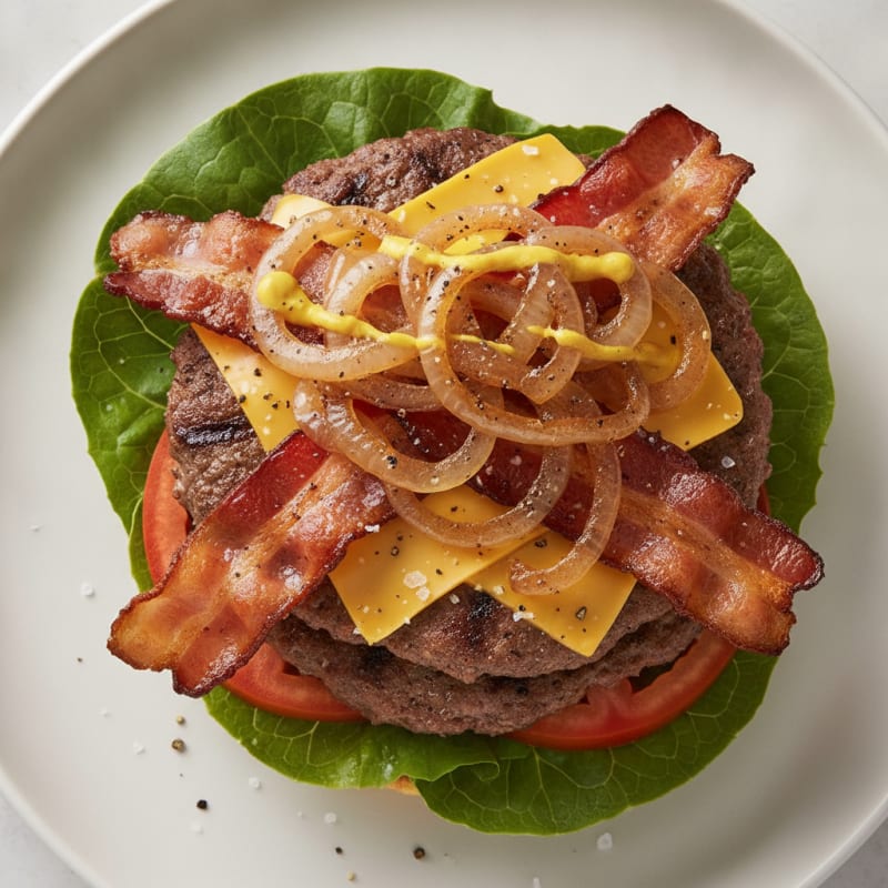 Double Bacon Cheeseburger with Caramelized Onions