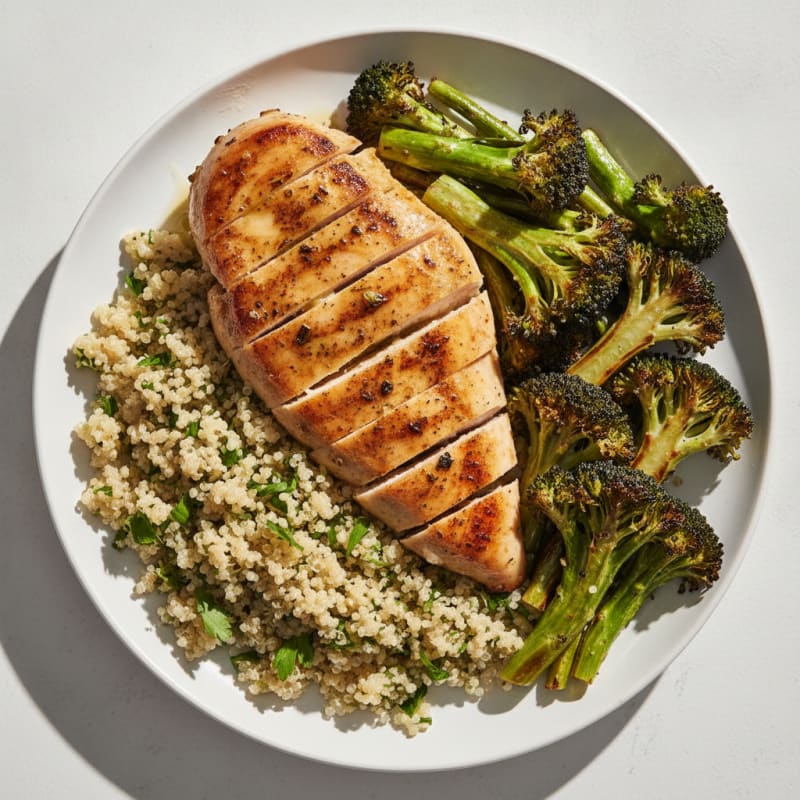 Grilled Chicken Breast with Quinoa and Roasted Broccoli