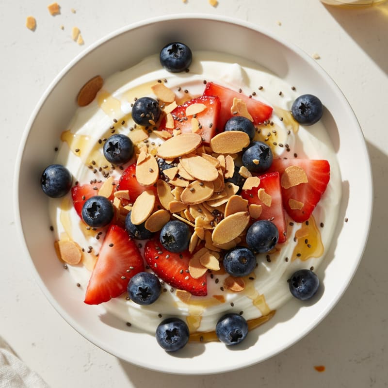 Greek Yogurt Parfait with Fresh Berries and Crunchy Almonds