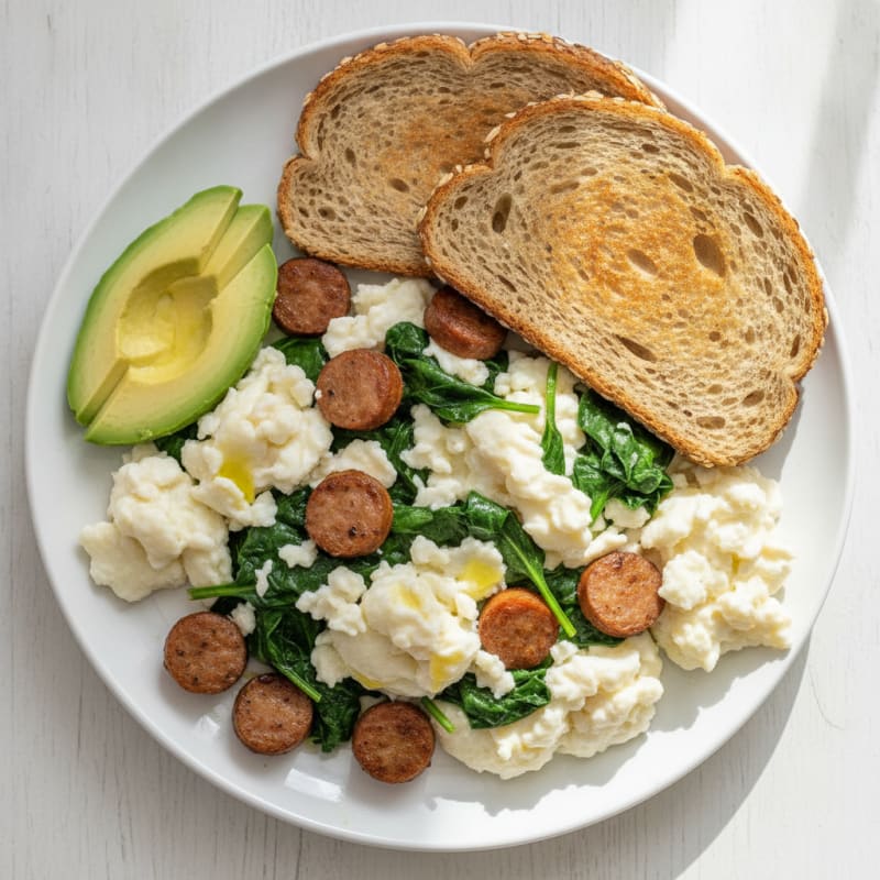 Egg White Scramble with Turkey Sausage and Spinach