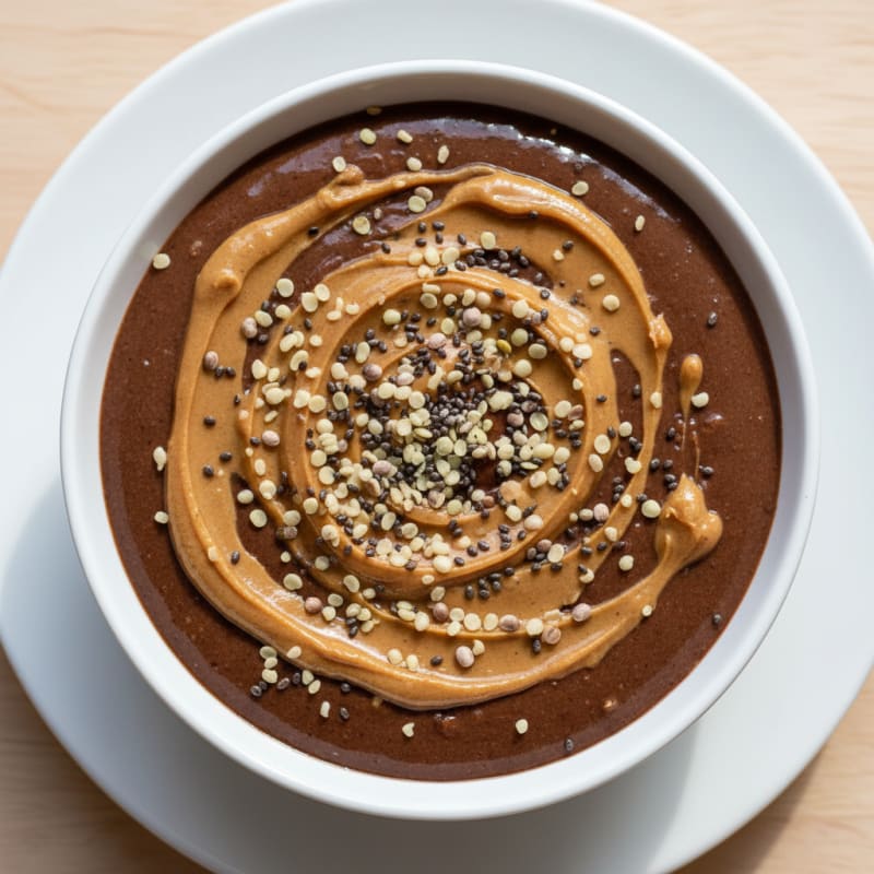 Silky Chocolate Protein Pudding with Peanut Butter and Hemp Seeds
