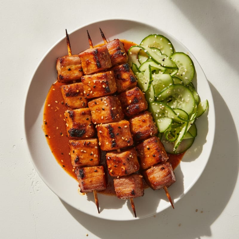 Spicy Gochujang Pork Belly Skewers