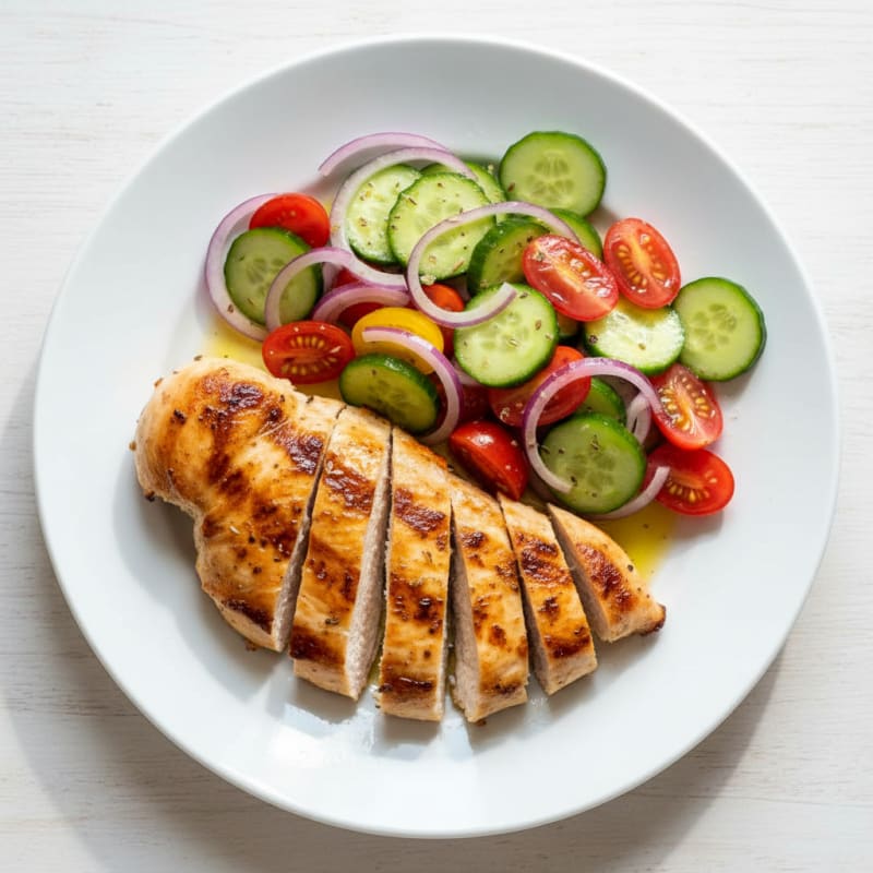 Grilled Chicken Breast with Cucumber Tomato Salad