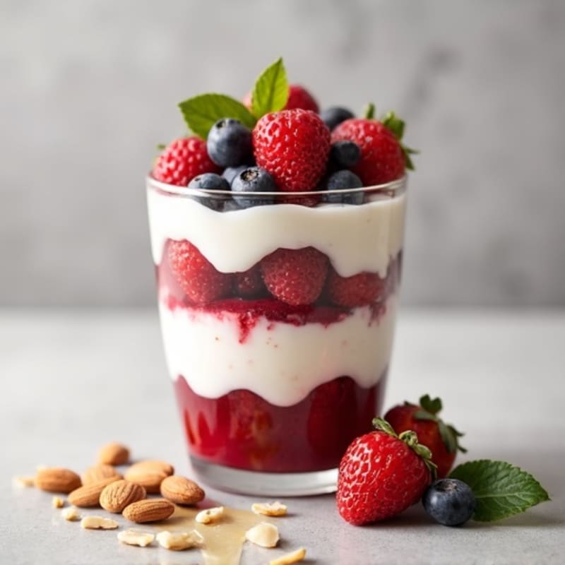 Greek Yogurt Protein Parfait with Mixed Berries and Almonds